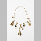 Beaten Finish Leaf Flower Pearl Beads Brown 18K Gold Necklace Bulk