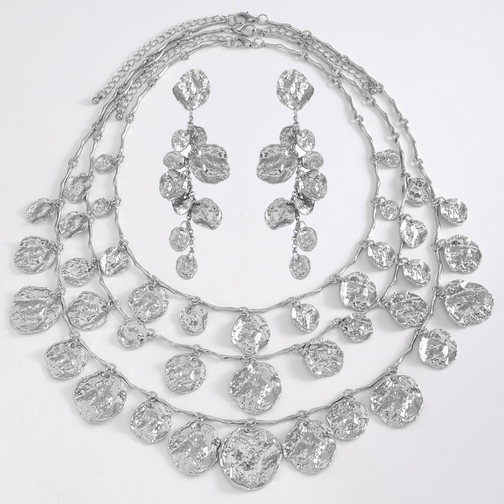 Beaten Finish Coin Silver Charm Layer Necklace For Women Bulk