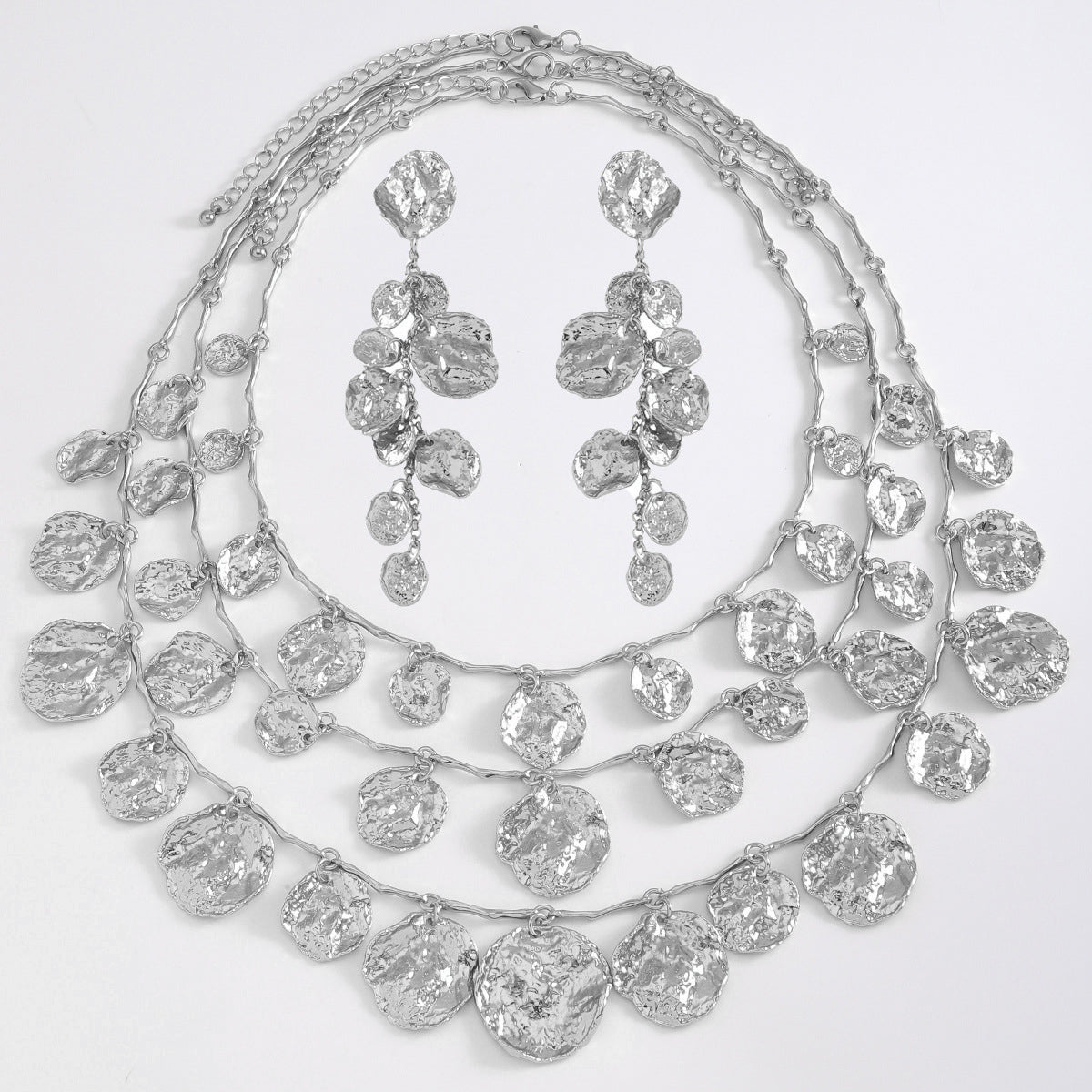 Beaten Finish Coin Silver Charm Layer Necklace For Women Bulk