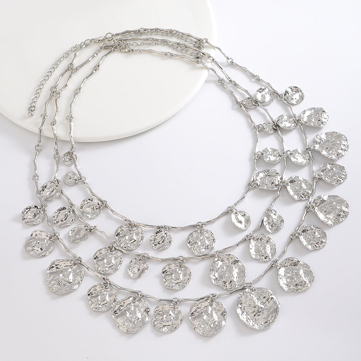 Beaten Finish Coin Silver Charm Layer Necklace For Women Bulk