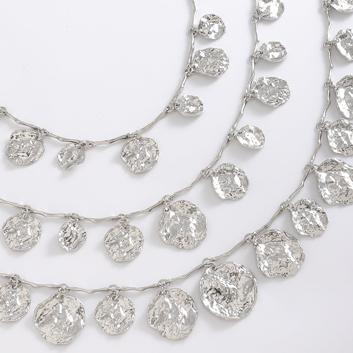 Beaten Finish Coin Silver Charm Layer Necklace For Women Bulk