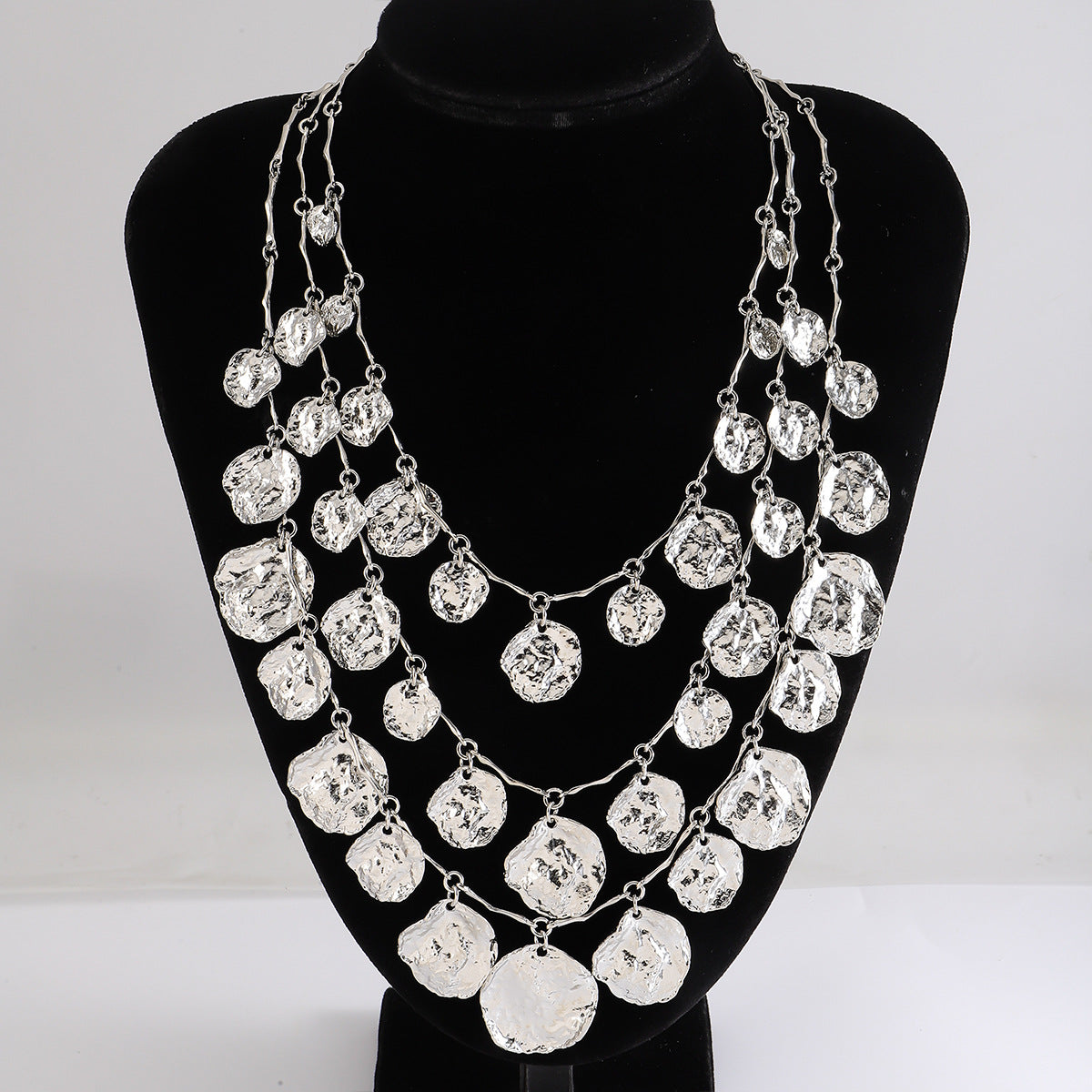 Beaten Finish Coin Silver Charm Layer Necklace For Women Bulk Secondary image