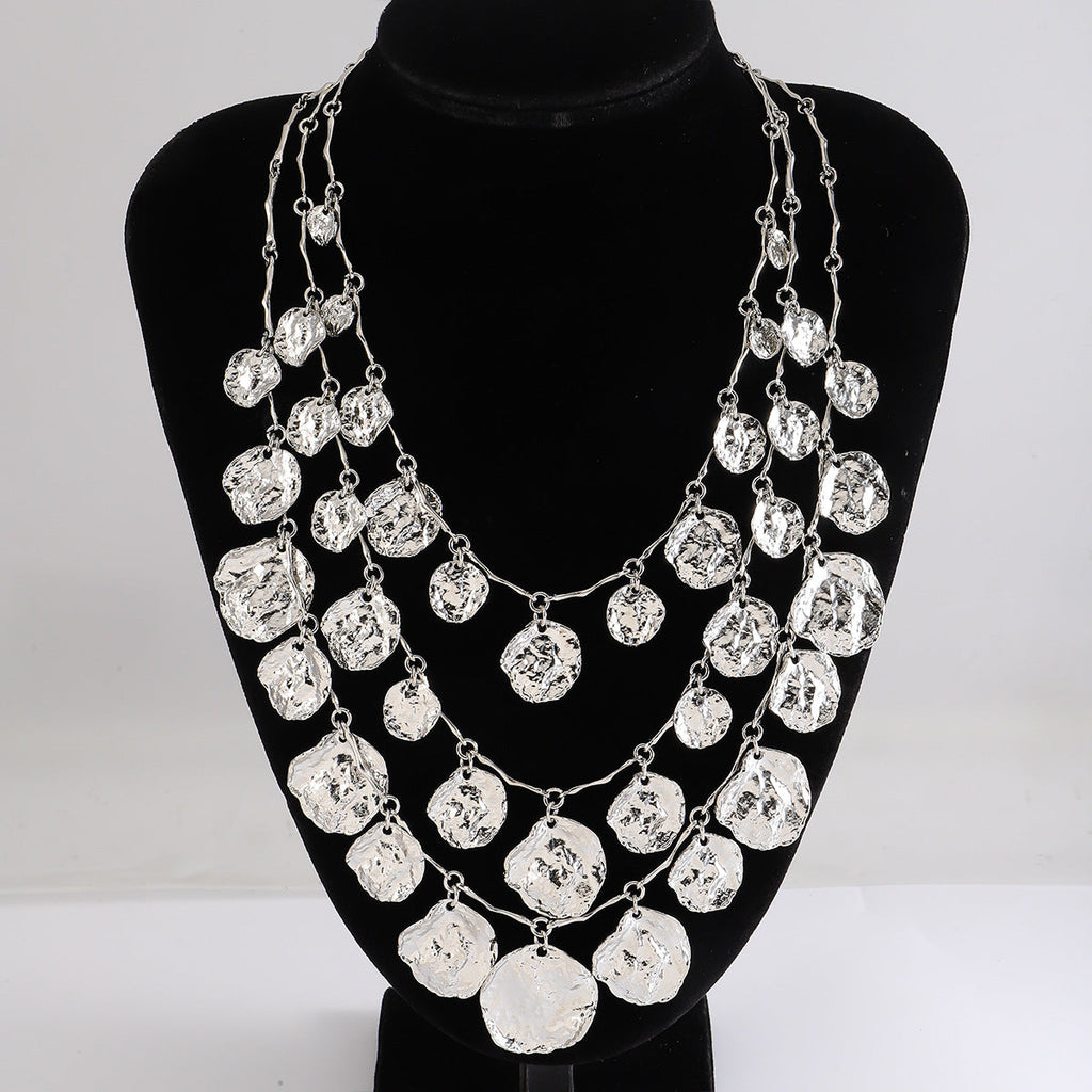 Beaten Finish Coin Silver Charm Layer Necklace For Women Bulk