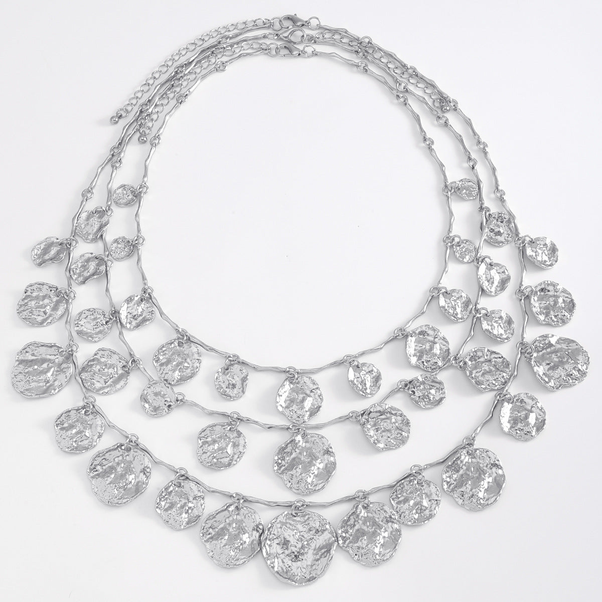 Beaten Finish Coin Silver Charm Layer Necklace For Women Bulk Main image