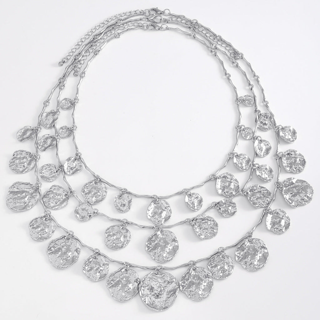 Beaten Finish Coin Silver Charm Layer Necklace For Women Bulk