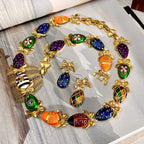 Antique CZ Enamel 18K Gold Multi Necklace Bracelet Earring Set Bulk