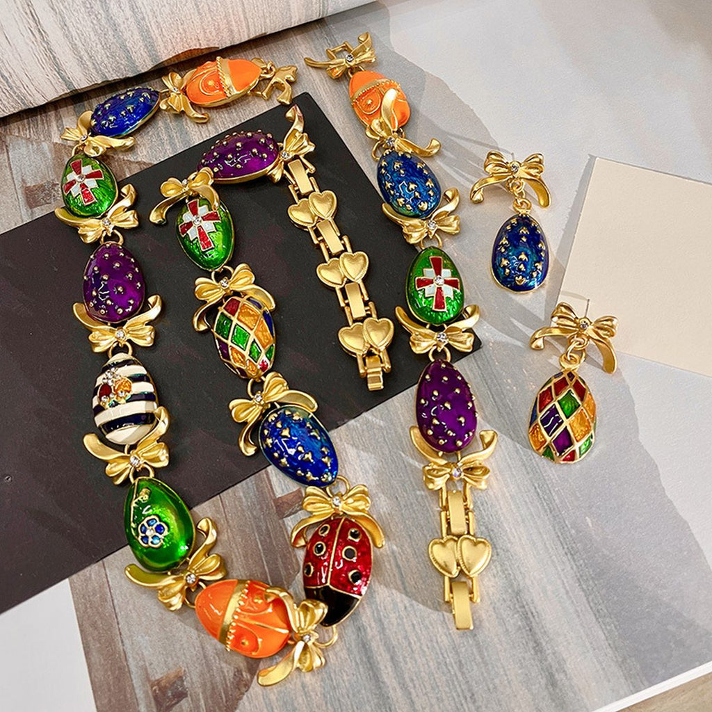 Antique CZ Enamel 18K Gold Multi Necklace Bracelet Earring Set Bulk