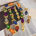 Antique CZ Enamel 18K Gold Multi Necklace Bracelet Earring Set Bulk