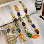 Antique CZ Enamel 18K Gold Multi Necklace Bracelet Earring Set Bulk