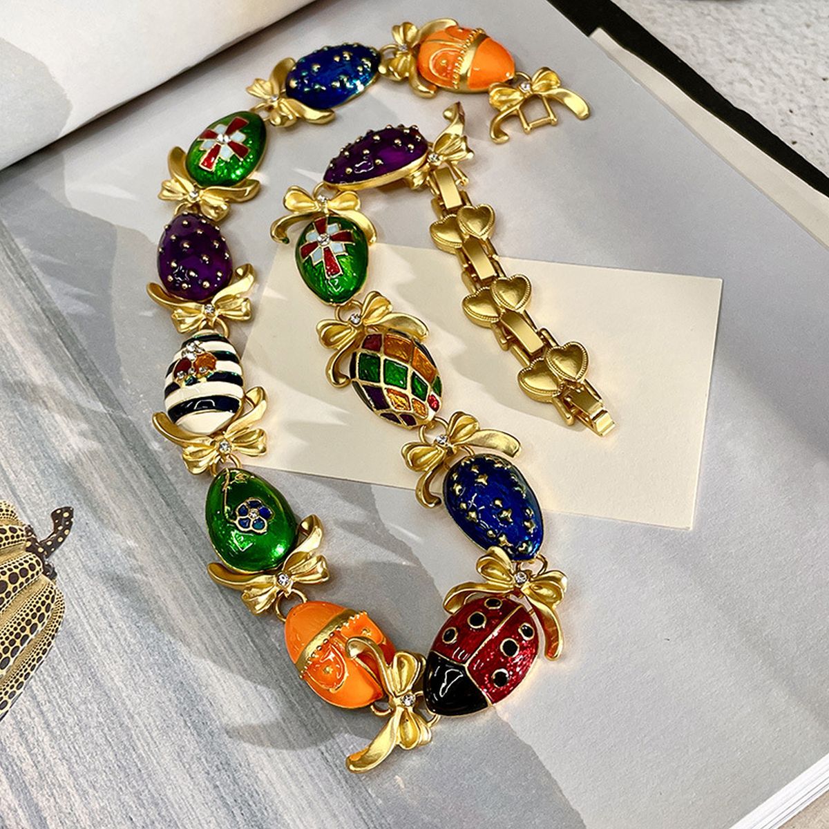 Antique CZ Enamel 18K Gold Multi Necklace Bracelet Earring Set Bulk