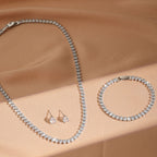 Drop Solitaire Cubic Zirconia Silver Anti Tarnish Tennis Necklace Bracelet Earring Set For Women
