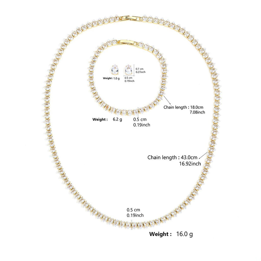 Drop Solitaire Cubic Zirconia Silver Anti Tarnish Tennis Necklace Bracelet Earring Set For Women