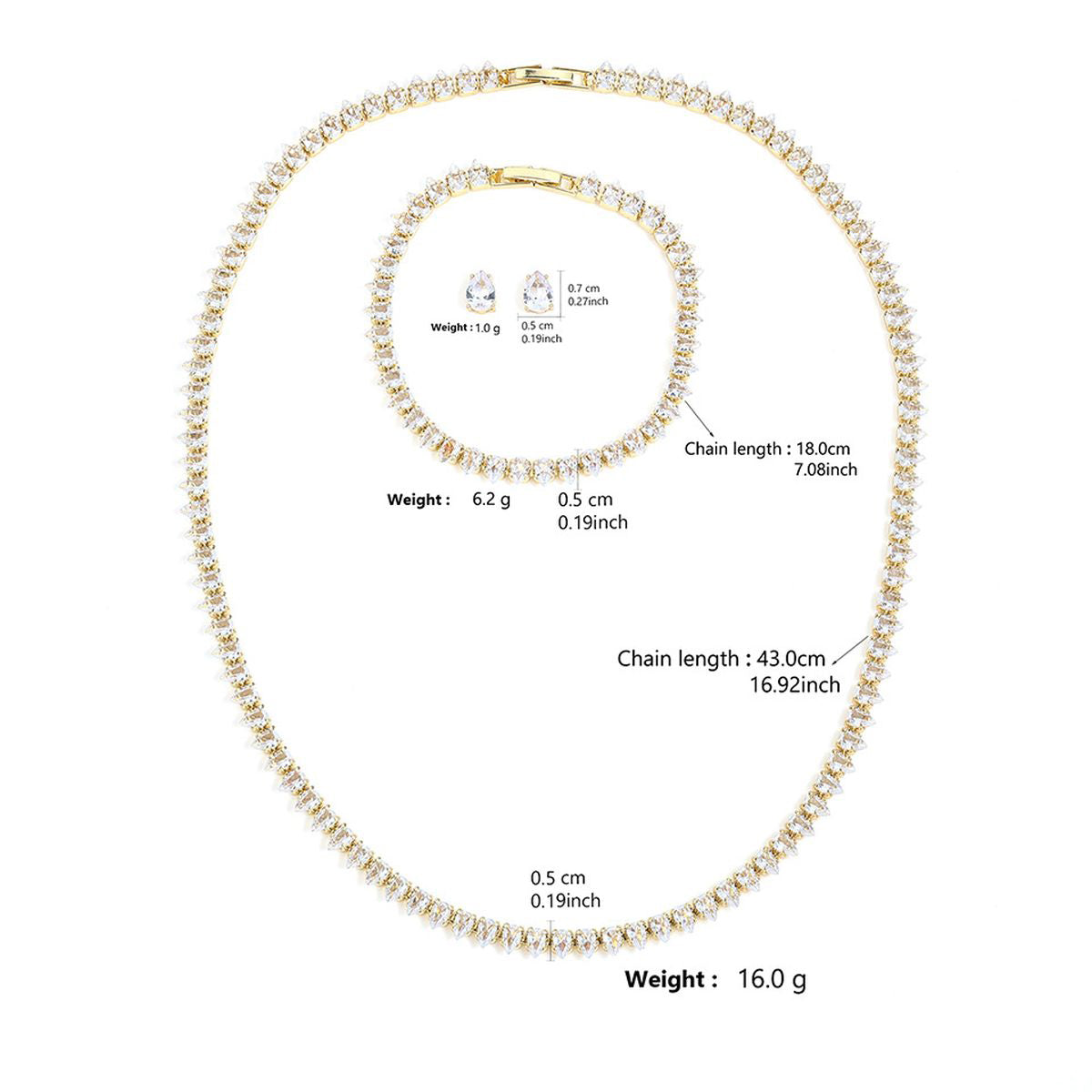 Drop Solitaire Cubic Zirconia Silver Anti Tarnish Tennis Necklace Bracelet Earring Set For Women