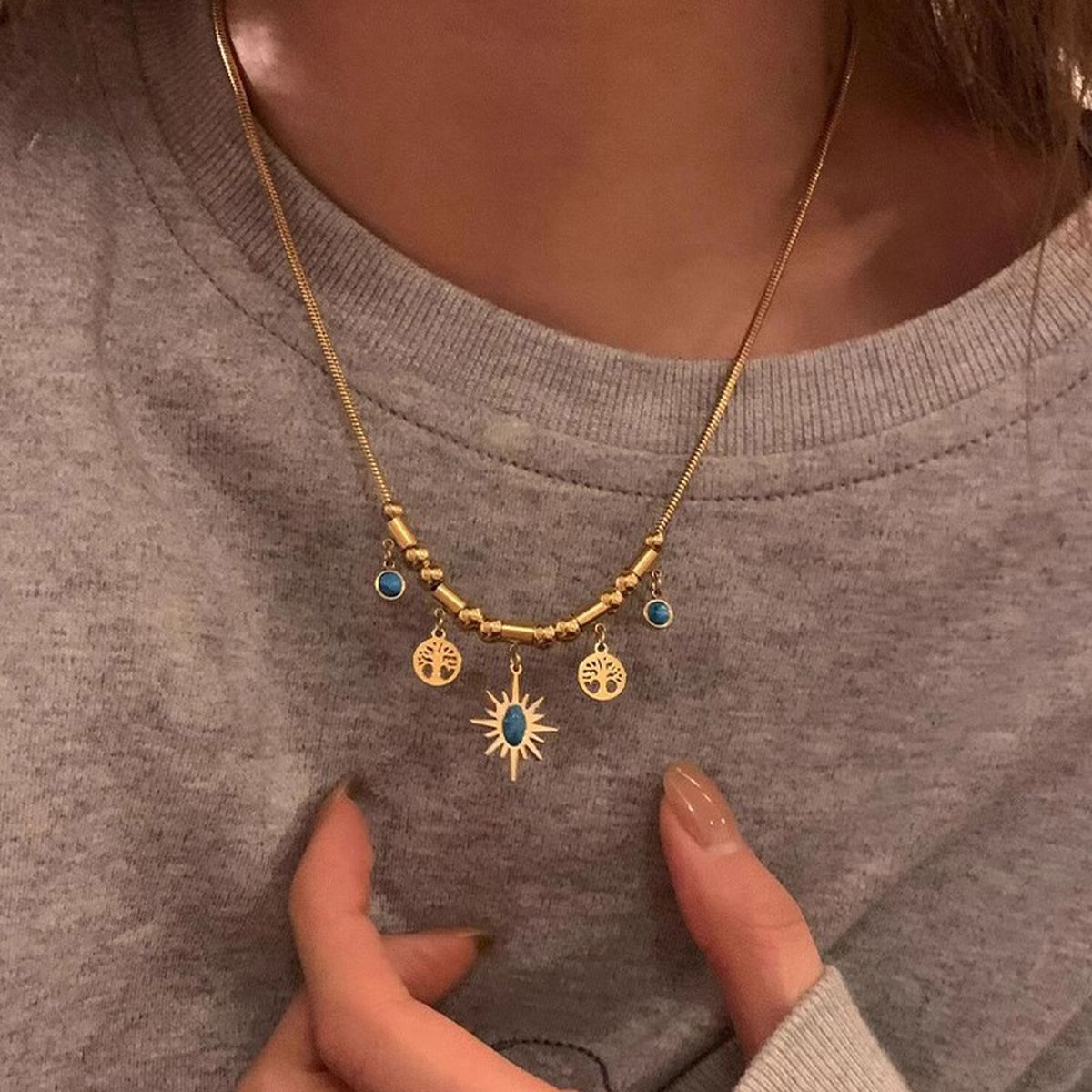 Sun Tree 18K Gold Gemstone Anti Tarnish Snake Chain Necklace Bulk