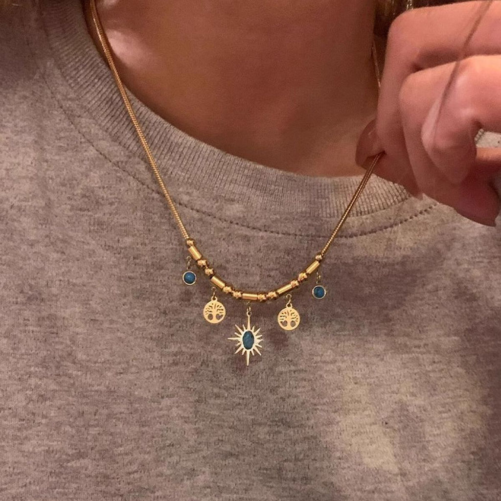 Sun Tree 18K Gold Gemstone Anti Tarnish Snake Chain Necklace Bulk