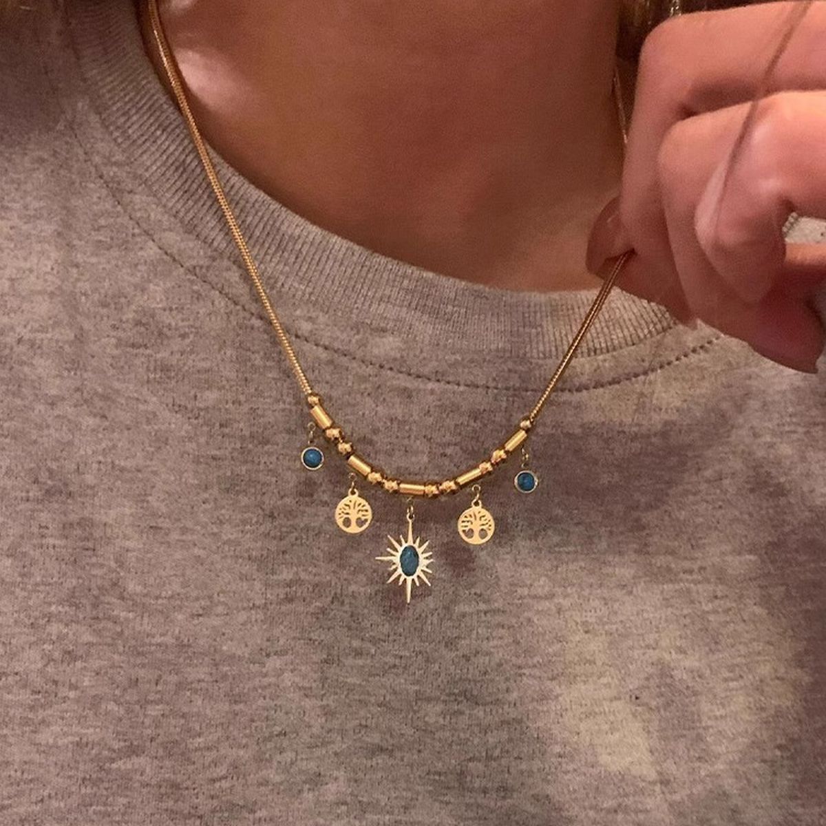 Sun Tree 18K Gold Gemstone Anti Tarnish Snake Chain Necklace Bulk