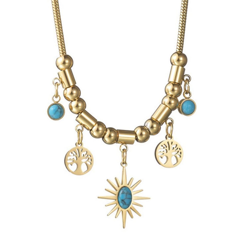 Sun Tree 18K Gold Gemstone Anti Tarnish Snake Chain Necklace Bulk