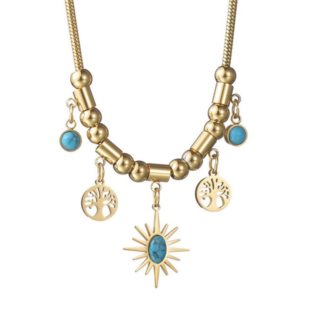 Sun Tree 18K Gold Gemstone Anti Tarnish Snake Chain Necklace Bulk