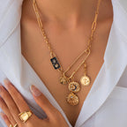 Sun Moon Gold Black CZ Enamel Anti Tarnish Link Chain Necklace Bulk