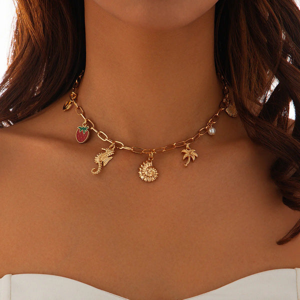 Star Fish Shell Tree Anchor 18K Gold Anti Tarnish Charm Necklace Chain For Women Secondary image
