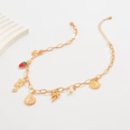 Star Fish Shell Tree Anchor 18K Gold Anti Tarnish Charm Necklace Chain For Women