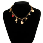 Star Fish Shell Tree Anchor 18K Gold Anti Tarnish Charm Necklace Chain For Women