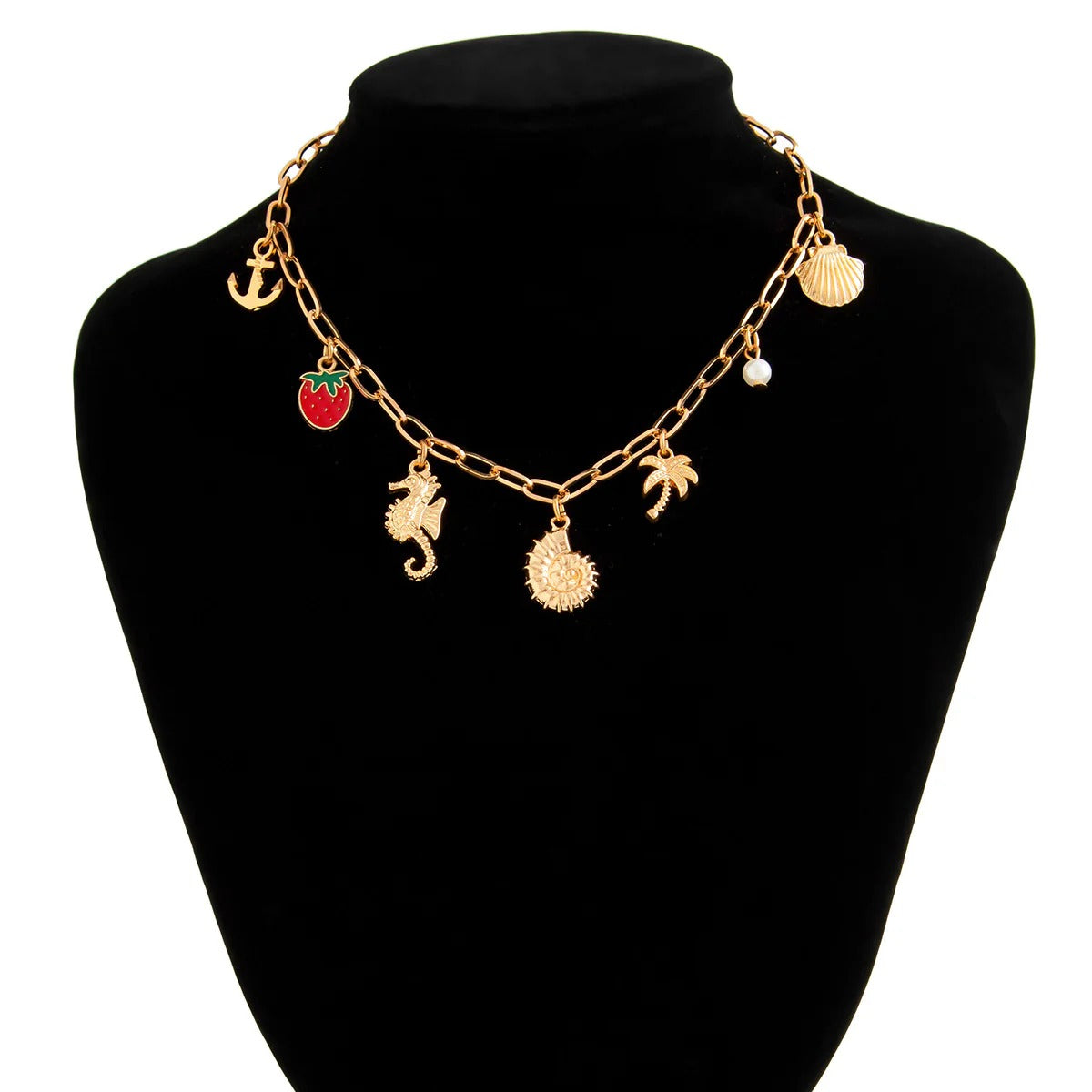 Star Fish Shell Tree Anchor 18K Gold Anti Tarnish Charm Necklace Chain For Women