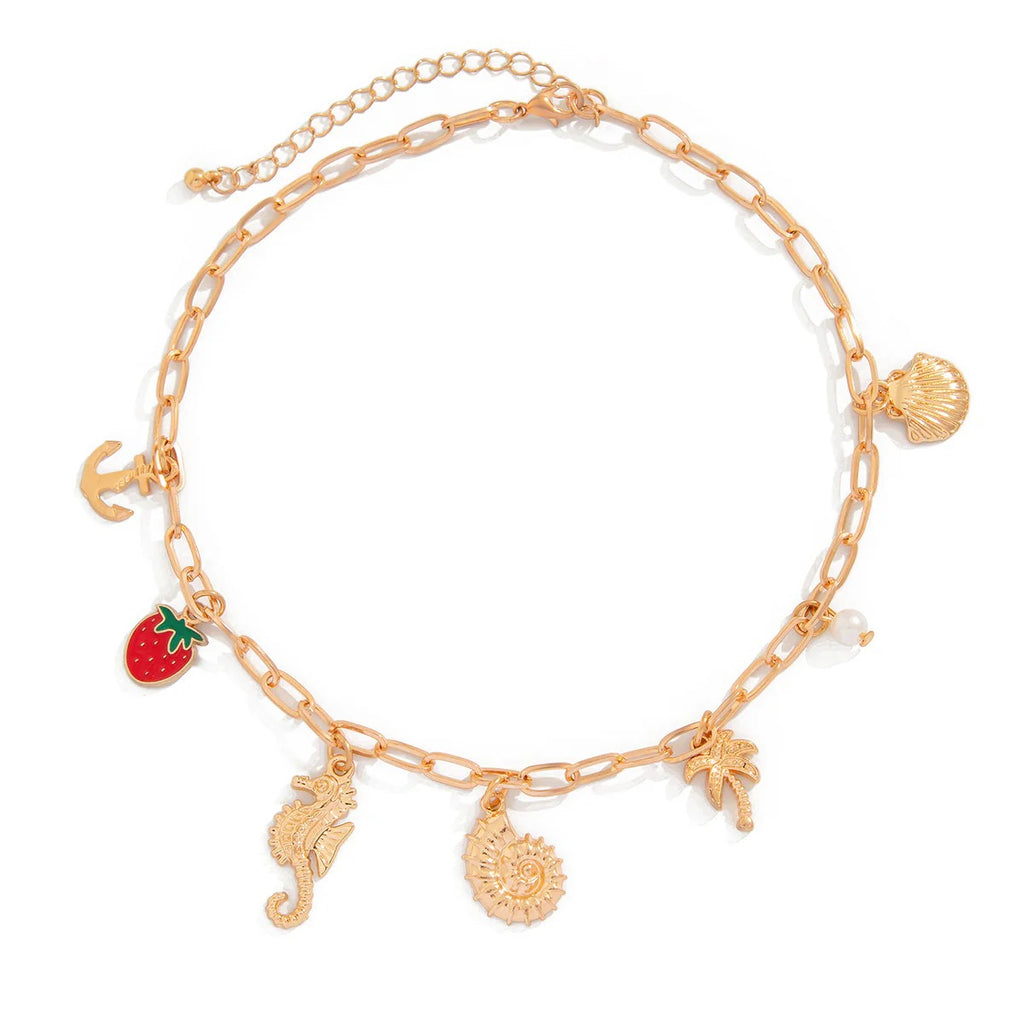 Star Fish Shell Tree Anchor 18K Gold Anti Tarnish Charm Necklace Chain For Women