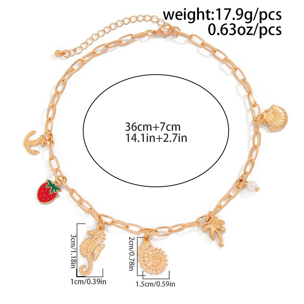 Star Fish Shell Tree Anchor 18K Gold Anti Tarnish Charm Necklace Chain For Women