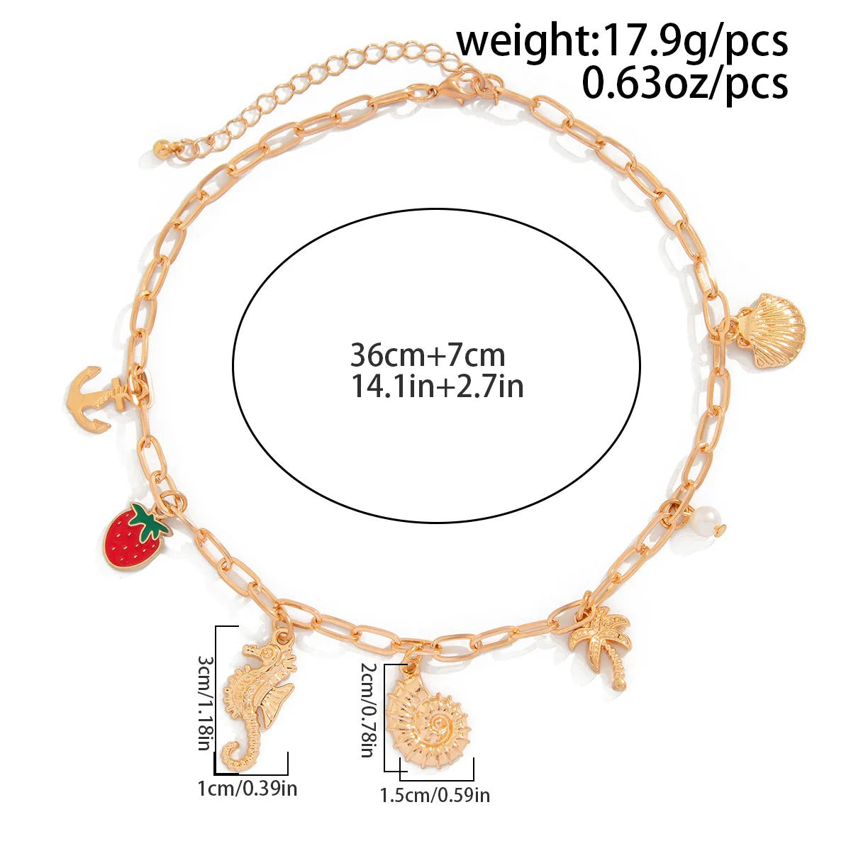 Star Fish Shell Tree Anchor 18K Gold Anti Tarnish Charm Necklace Chain For Women