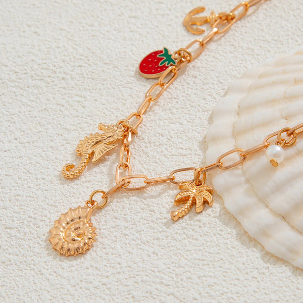 Star Fish Shell Tree Anchor 18K Gold Anti Tarnish Charm Necklace Chain For Women Main image