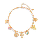 Cross Rosary evil Eye Heart 18K Gold Anti Tarnish Charm Necklace Chain For Women