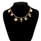Cross Rosary evil Eye Heart 18K Gold Anti Tarnish Charm Necklace Chain For Women