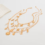 Sun Star Fish Shell Anchor Multi Layer 18K Gold Anti Tarnish Charm Necklace Chain For Women