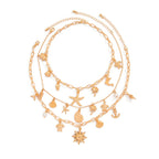 Sun Star Fish Shell Anchor Multi Layer 18K Gold Anti Tarnish Charm Necklace Chain For Women