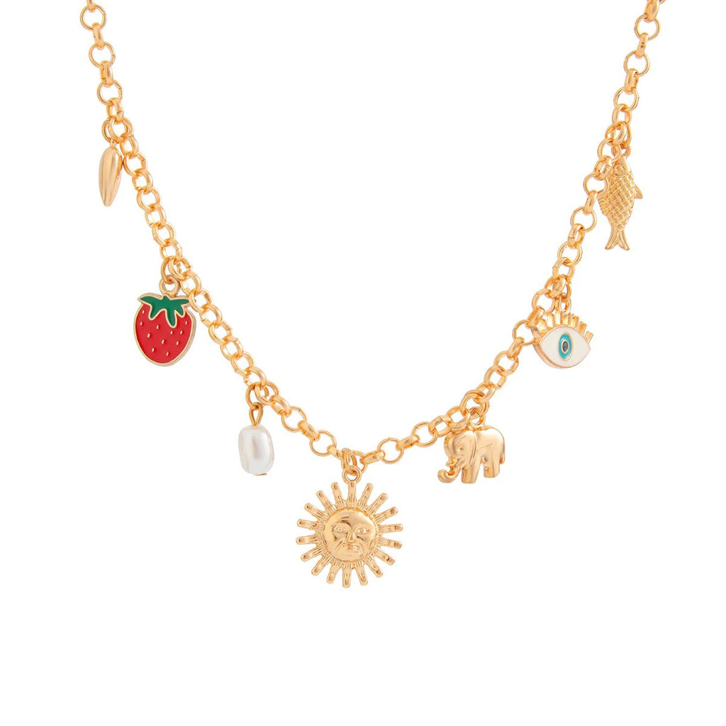 Sun Heart Strawberry Evil Eye 18K Gold Anti Tarnish Charm Necklace Chain For Women