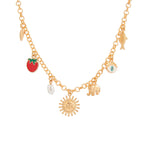 Sun Heart Strawberry Evil Eye 18K Gold Anti Tarnish Charm Necklace Chain For Women