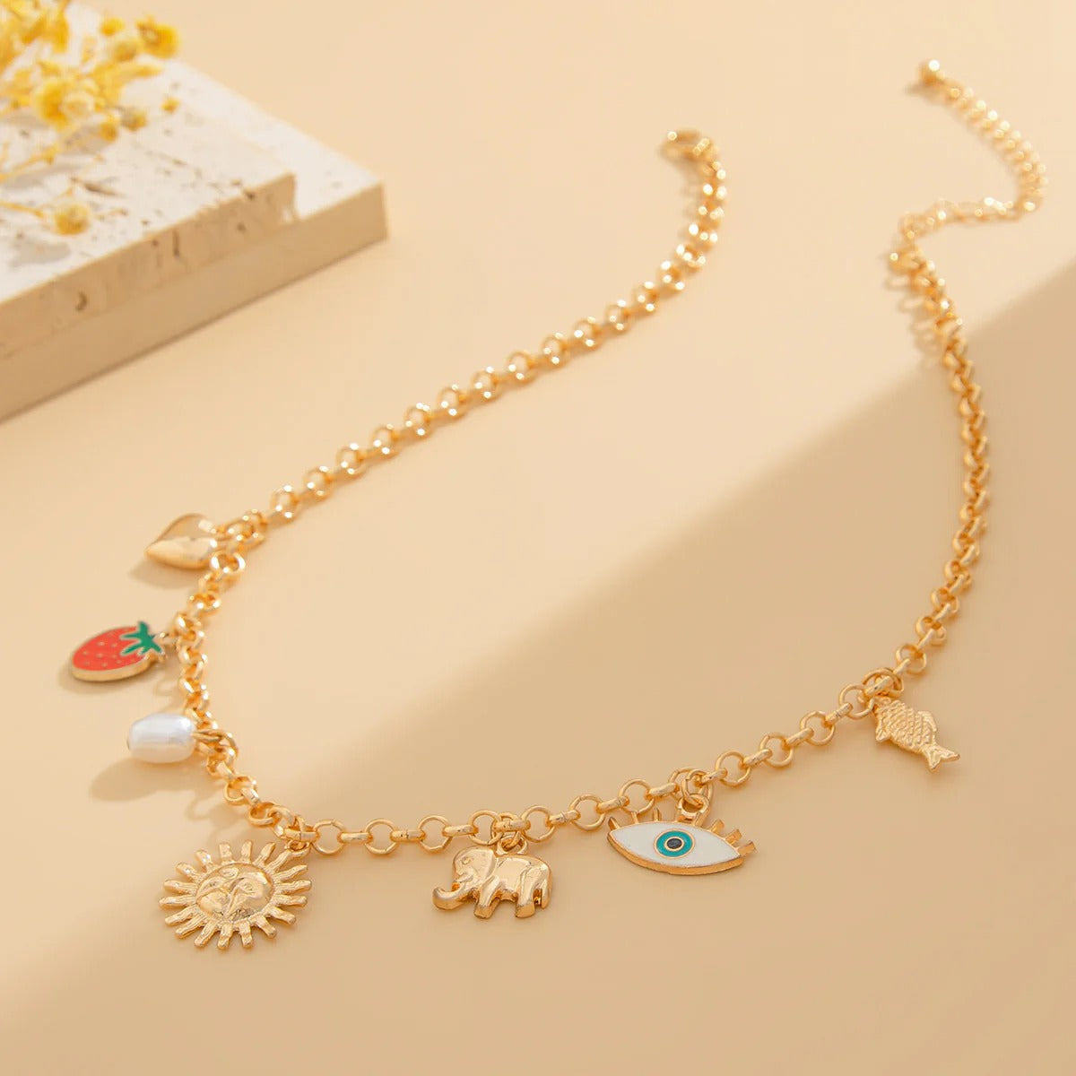 Sun Heart Strawberry Evil Eye 18K Gold Anti Tarnish Charm Necklace Chain For Women Main image