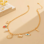 Sun Heart Strawberry Evil Eye 18K Gold Anti Tarnish Charm Necklace Chain For Women