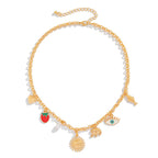 Sun Heart Strawberry Evil Eye 18K Gold Anti Tarnish Charm Necklace Chain For Women