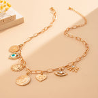 Sun Heart Evil Eye 18K Gold Charm Necklace Chain For Women Bulk