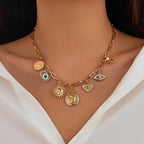 Sun Heart Evil Eye 18K Gold Charm Necklace Chain For Women Bulk