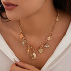 Sun Heart Evil Eye 18K Gold Charm Necklace Chain For Women Bulk