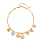 Sun Heart Evil Eye 18K Gold Charm Necklace Chain For Women Bulk