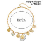 Sun Heart Evil Eye 18K Gold Charm Necklace Chain For Women Bulk