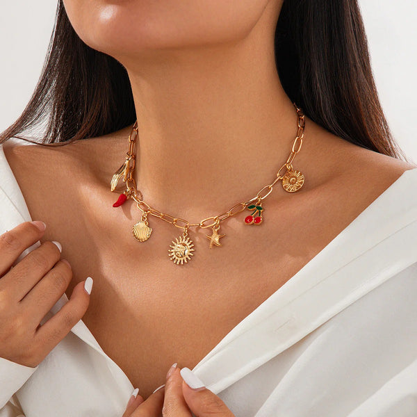 Sun Star Fish Hand Chilli Gold Anti Tarnish Charm Necklace Chain Bulk Secondary image