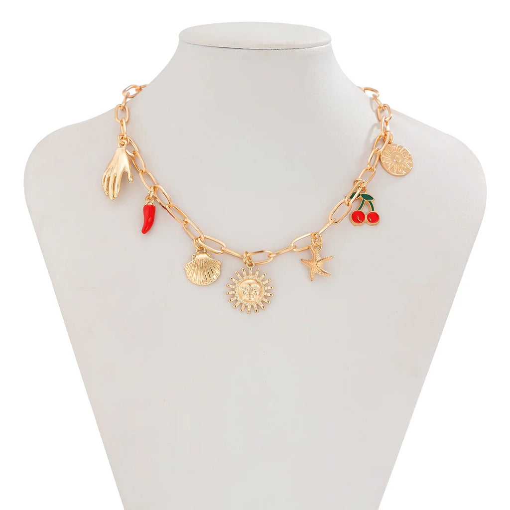 Sun Star Fish Hand Chilli Gold Anti Tarnish Charm Necklace Chain Bulk