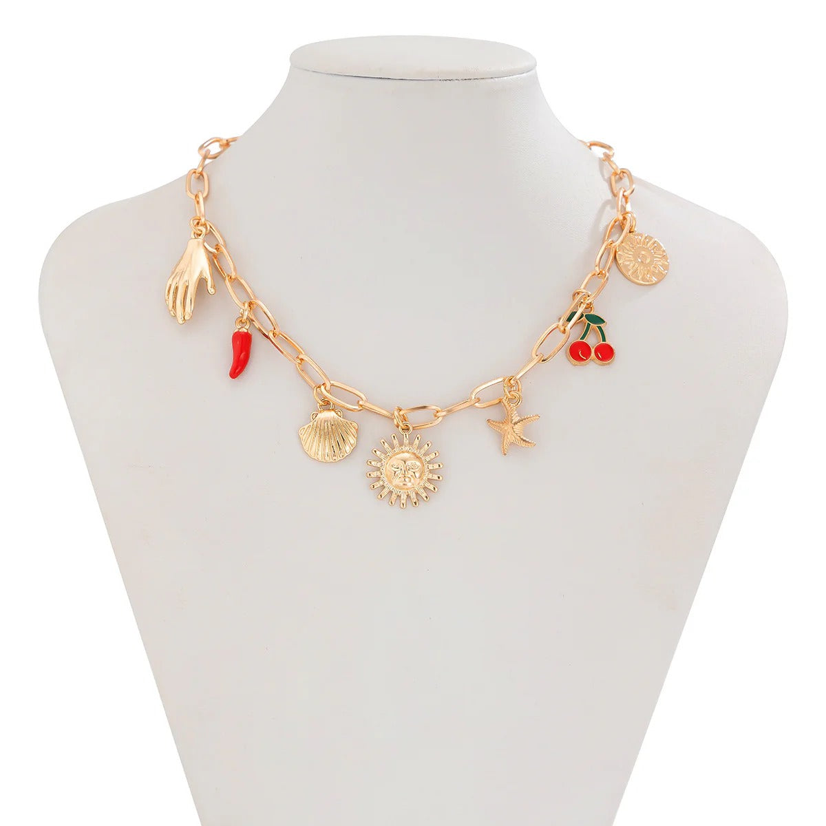 Sun Star Fish Hand Chilli Gold Anti Tarnish Charm Necklace Chain Bulk