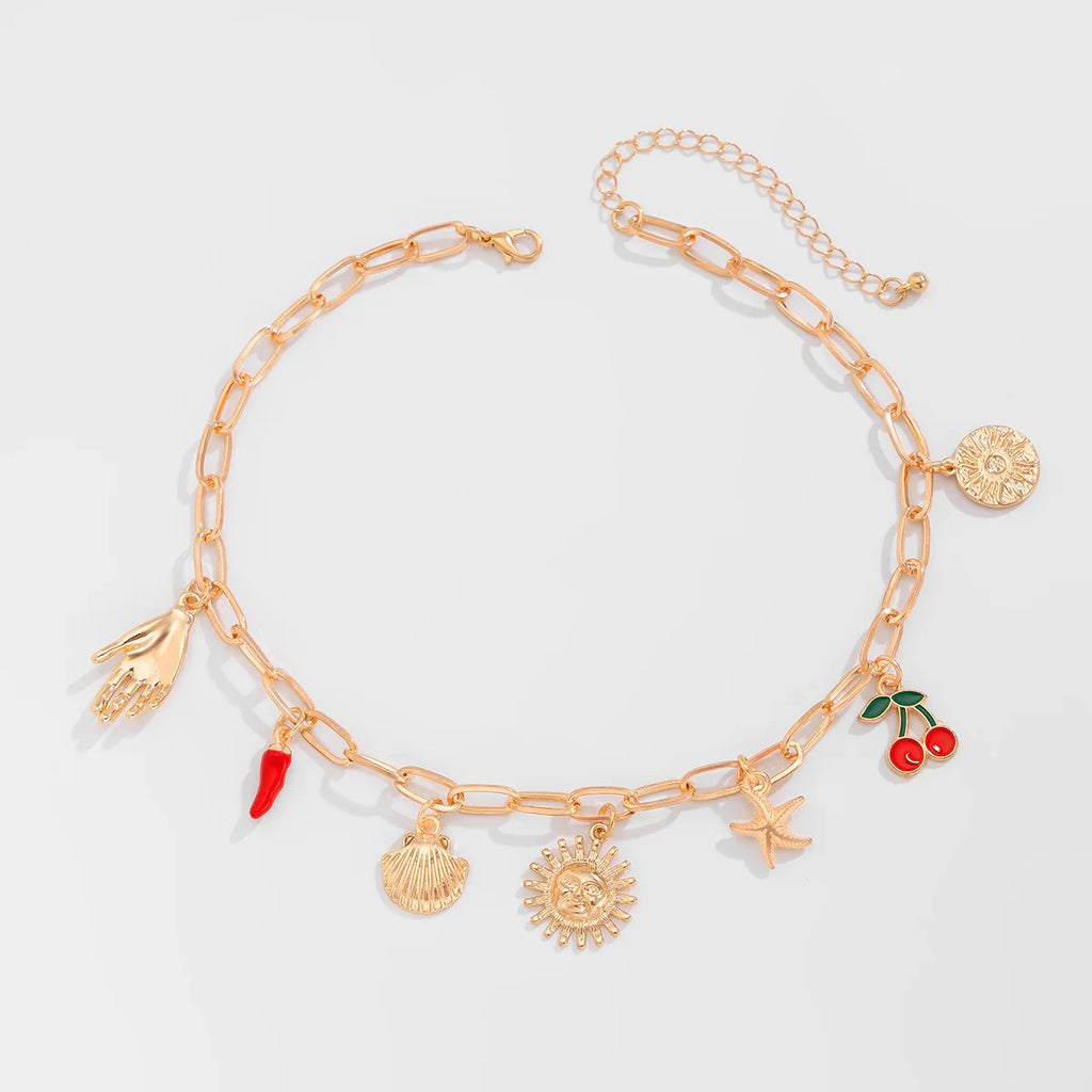 Sun Star Fish Hand Chilli Gold Anti Tarnish Charm Necklace Chain Bulk