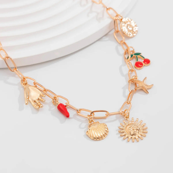 Sun Star Fish Hand Chilli Gold Anti Tarnish Charm Necklace Chain Bulk Main image